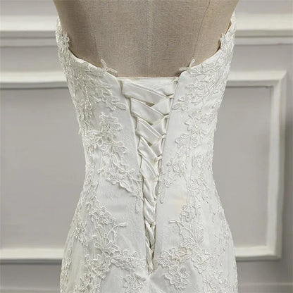 Vestidos Para Mujer Elegantes Para Boda New Strapless Slimming Fishtail Sweet Lace French Light Luxury Bride Light Wedding Dress