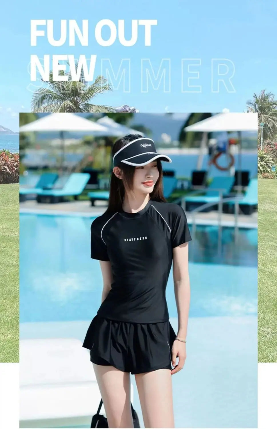 Sports Swimsuit, Swimsuit, Women's New Plus Size Two-piece Set, Short Sleeved, Student Hot Spring Conservative Swimsuit