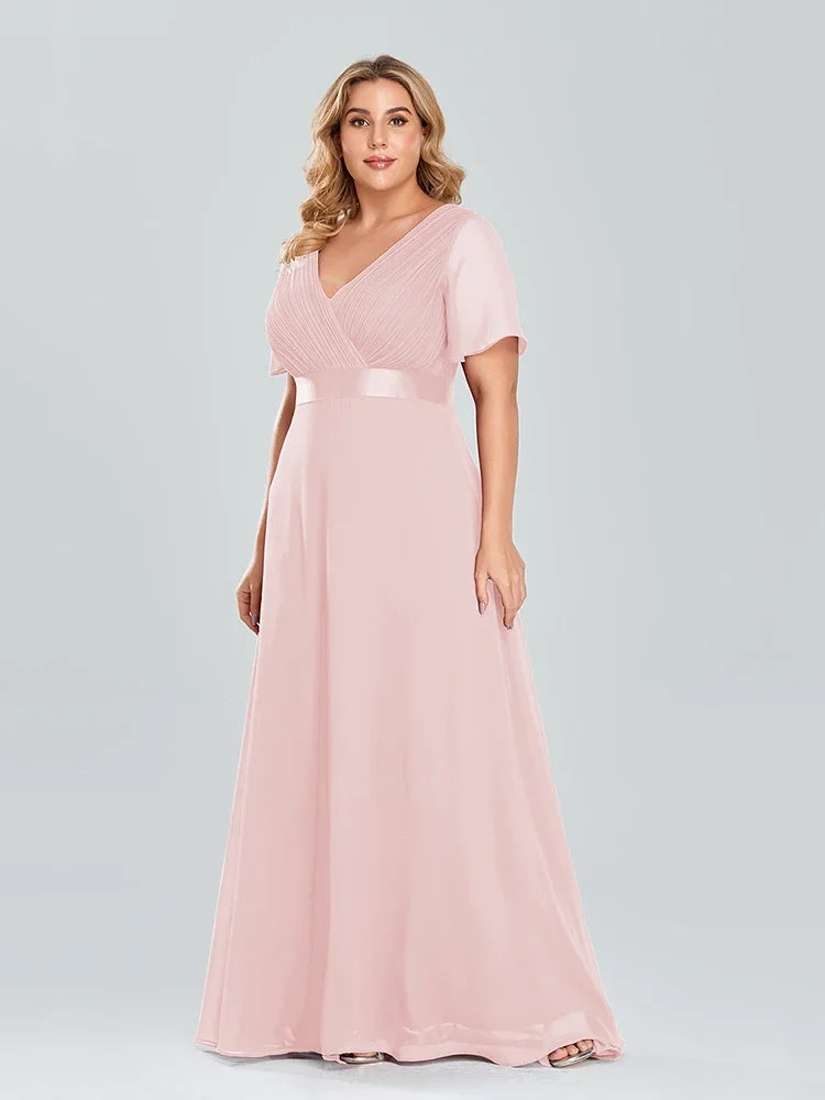 Prom Dresses Plus Size Evening Dresses Long  Elegant A Line V Neck Ruffles Chiffon Formal Wedding Party Dress Robe De Soiree