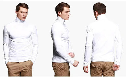 Korean Clothing Blouse Oversize Golf Wear Casual Full Cotton Men's Turtleneck Base Shirt Simple Solid Color Long Sleeve Tops Tee