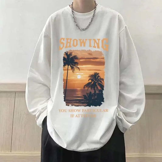High Street Printing Plus Size Youth Tops Men's Spring Autumn New Trend Long Sleeve Fashion T Shirts Casual Korean Men Clothing