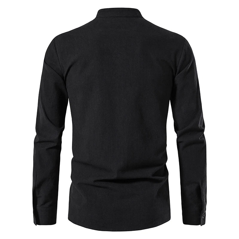 New Men's Casual Blouse Cotton Linen Shirt Tops Long Sleeve Tee Shirt Spring Autumn Slanted Placket Vintage Yoga Shirts