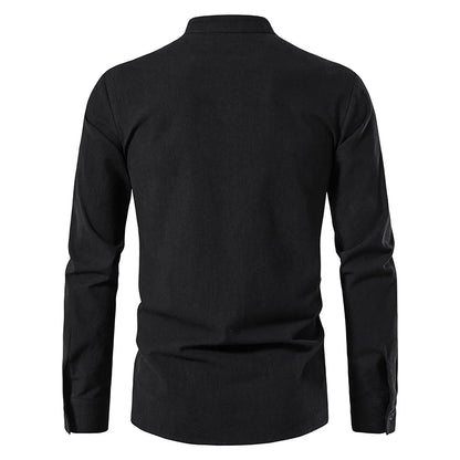 New Men's Casual Blouse Cotton Linen Shirt Tops Long Sleeve Tee Shirt Spring Autumn Slanted Placket Vintage Yoga Shirts