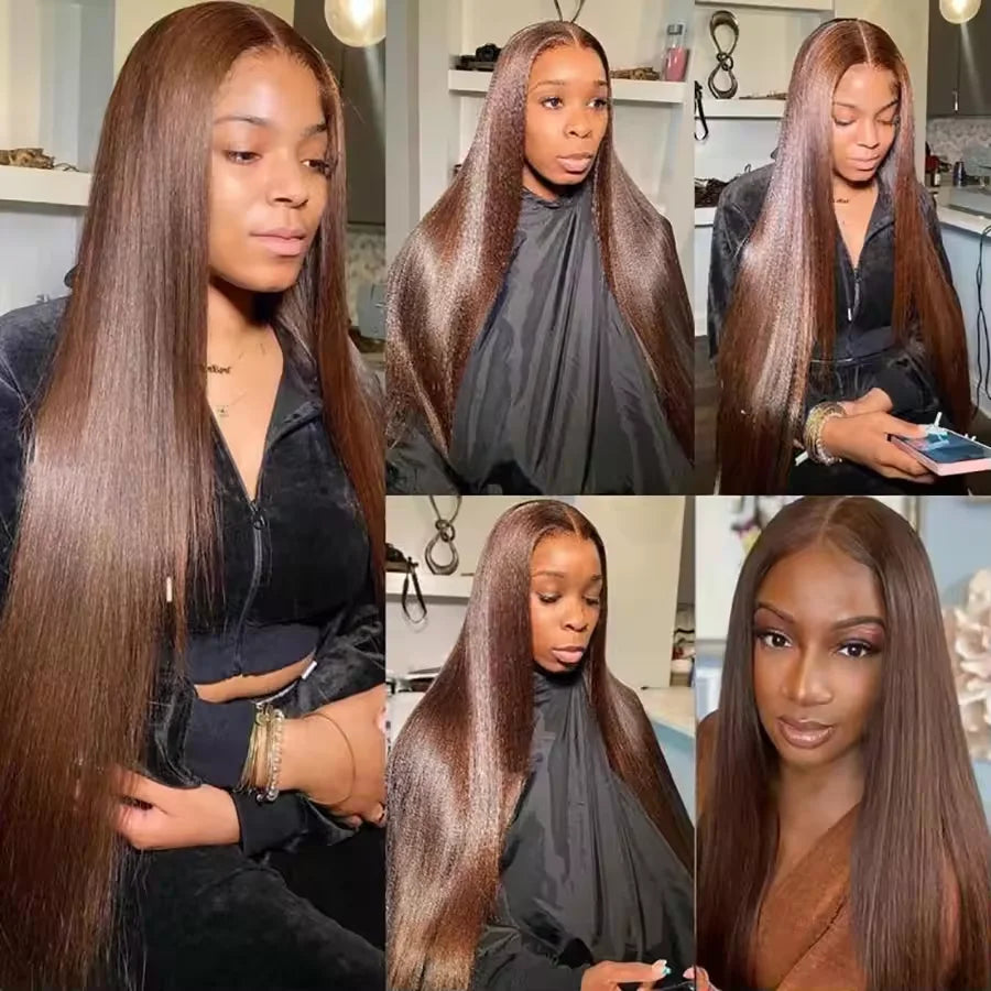 13x6 HD Transparent Lace Front Wigs #4 brown chocolate straight human hair 36 Inches   200 Density Brazilian Human Hair For Wome