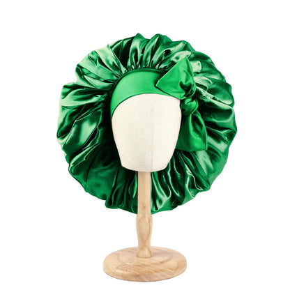 New Women Large Satin Bonnet Silky Night Sleeping Cap with Stretchy Tie Band Shower Cap Curly Braid Hair Head Cover Turban