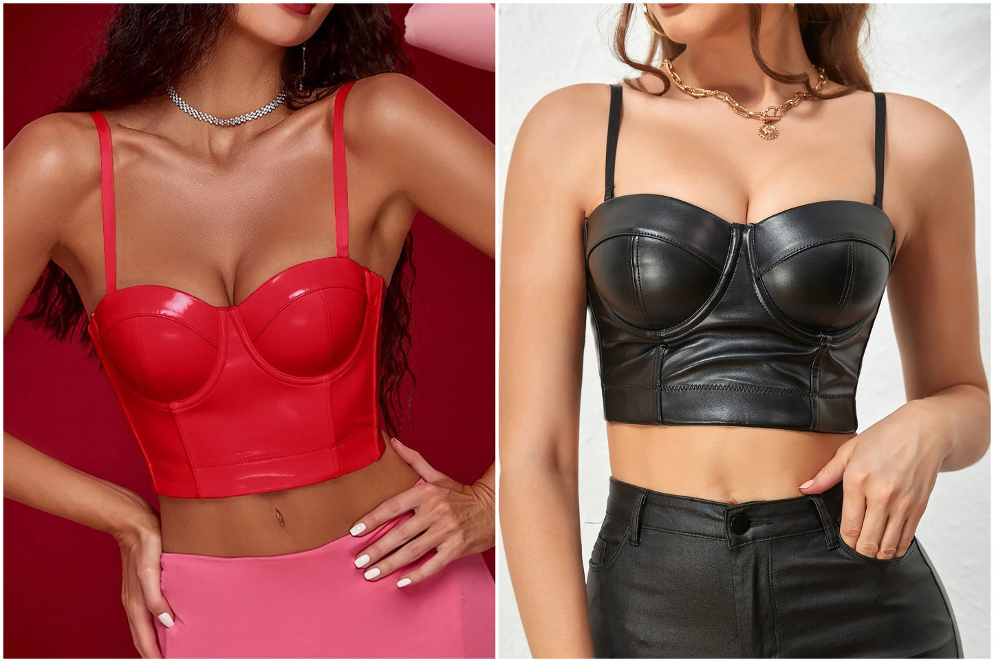 Stylish Wowen PU Leather Corset Imitation Leather Festival Clothing Bustier Lady Cropped Top Girls Punk Rock Club Party Camis