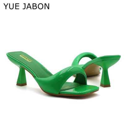 Black Red High Heel Slippers Women Open Toe Slingback Sandals Female Pumps Square Toe Summer Simple Designer Heeled Sandals