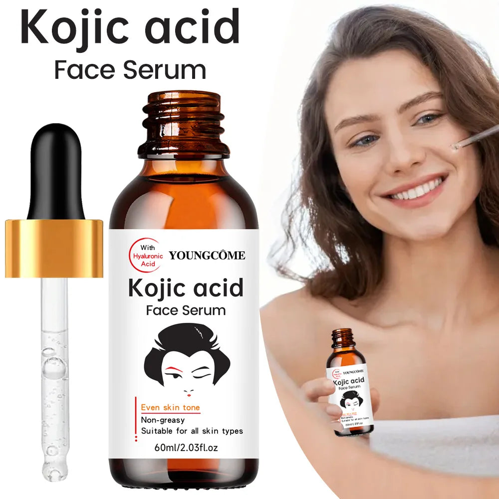 2PCS YOUNGCOME Kojic Acid Face Serum - Brightening Anti-Aging Treatment, Evens Skin ToneFades Dark Spots, Skin Essence Shrink.