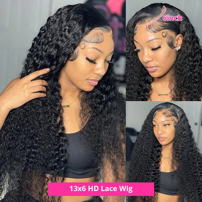 CEXXY 300% High Density Deep Wave 13x6 HD Lace Frontal Wig Brazilian Curly Water Wave Lace Frontal Wigs 36 Inches For Women