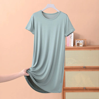 Plus size XL to 8XL Modal dress short sleeves summer women's cool dresses Solid color Bottomed sleepdress mid-length homewear