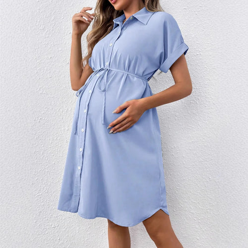 Maternity Clothes Dresses Photoshoot Pregnant Women Casual Dress Solid Color Summer Button-down Fashion Short Sleeve Clothing