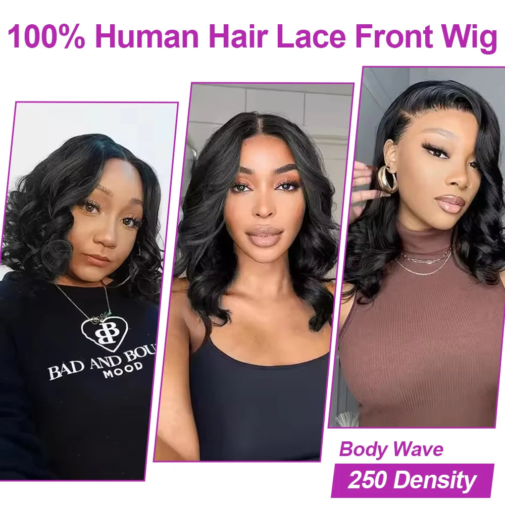 Body Wave Short Bob Wigs Brazilian Loose Water Wave 13x6 Hd Lace Front Wig 100% Glueless Human Hair 7x5 Closure Wig PrePlucked