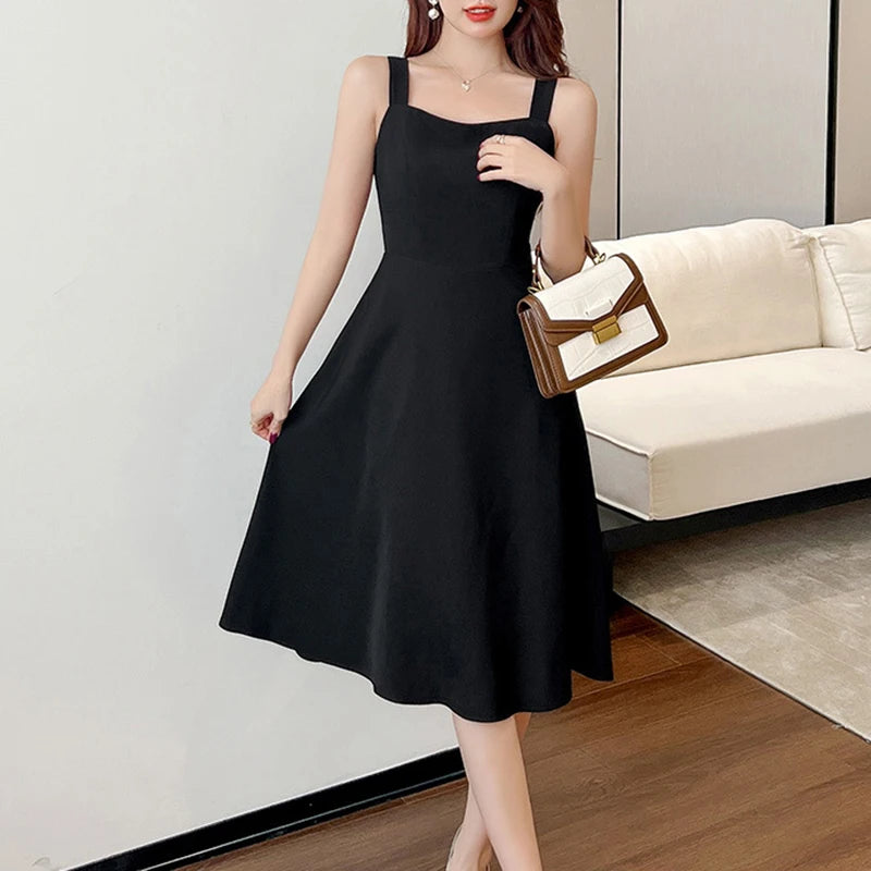 Summer New French Style Blacktank Dress Women's Slimming Base Line Mini Black Skirt Fresh And Smooth Slim Fit For All Occas