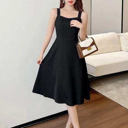 Summer New French Style Blacktank Dress Women's Slimming Base Line Mini Black Skirt Fresh And Smooth Slim Fit For All Occas