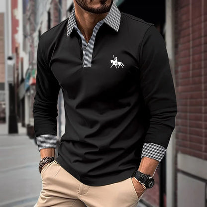 Spring and Autumn Men's Long Sleeve Polo Shirt Classic Business Office T-shirt Male Street Casual Fashion Solid Color Top