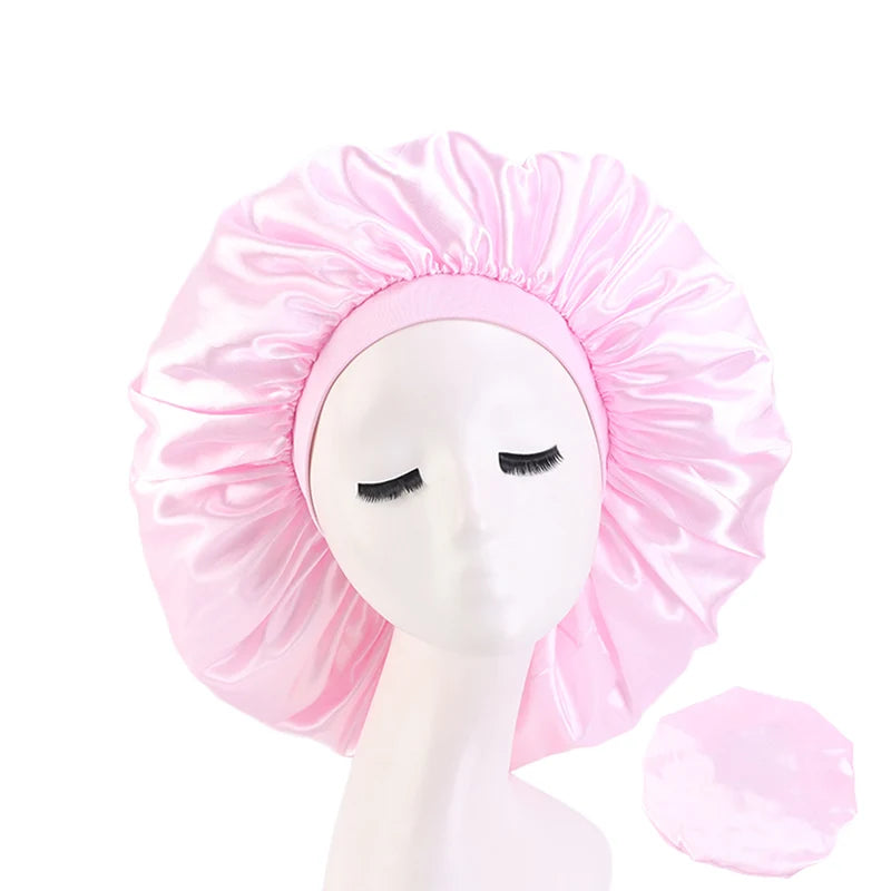 New Women Extra Large Satin Sleep Cap Silky Bonnet Daily Cap Protect Hair Treatment Hat Curly Springy Hair Big Size Head Cover