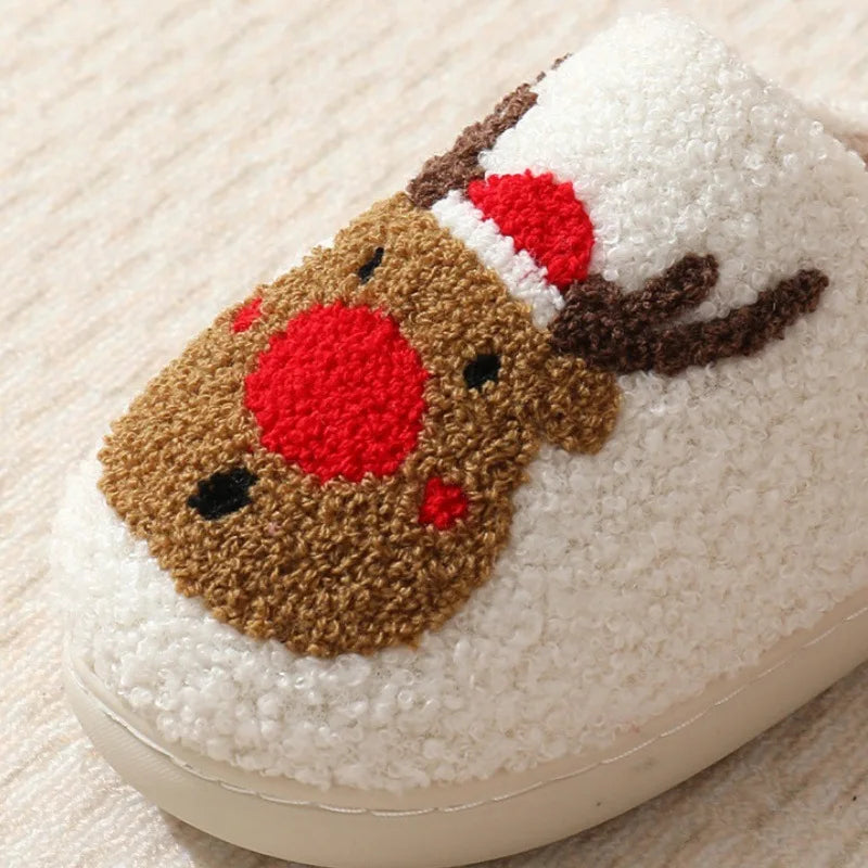 Christmas Elk Warm Cotton Slippers Women Winter Comfortable Home Slides Cute Furry Reindeer Warm Plush Sandals for Men Women