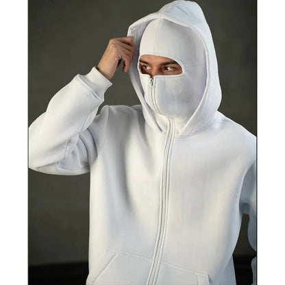 Men's and women's Balaclava Y2K Gothic Harajuku winter new item double hooded sweatshirt Unisex hooded mask zipper sportswear