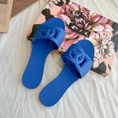 Women's Slippers New Summer Thick sandals One-word Toe Flat Beach Jelly Women's Shoes Large Size
