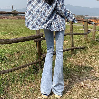 Woman Elastic High Waist Bell Bottom Jeans Female High Street Designer Flare Pants Lady Fashion Blue Black Gothic Denim Trousers