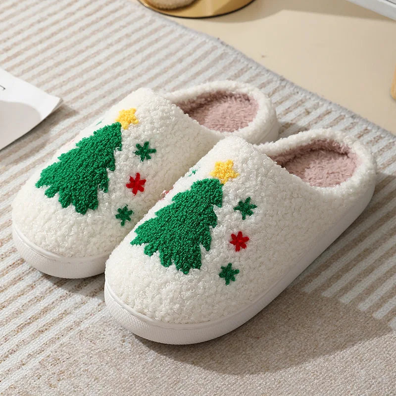 Christmas Elk Warm Cotton Slippers Women Winter Comfortable Home Slides Cute Furry Reindeer Warm Plush Sandals for Men Women