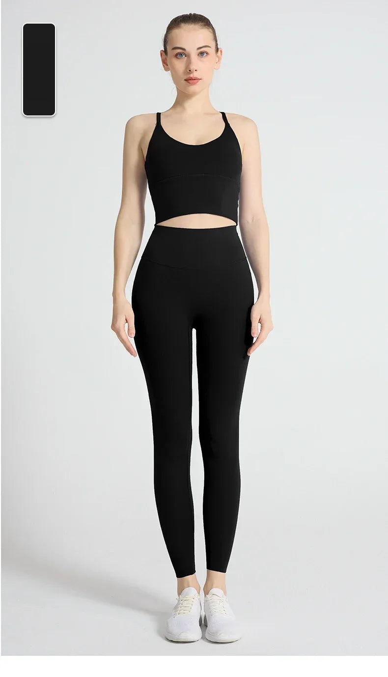 2-piece Yoga Suit Women Sportswear Fitness Set Cross back Yoga Tops A High Waist Leggings Pilates Fitness Sports Clothing👚👚