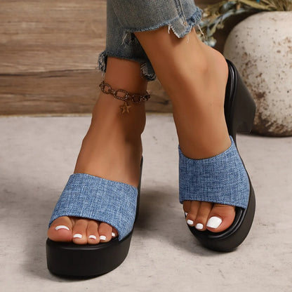 Summer Women Sandals Open-Toe Thick Platform Sandals Flip Flops Outdoor Chunky Heel Fashion Minimalist High Heels Shoes Women