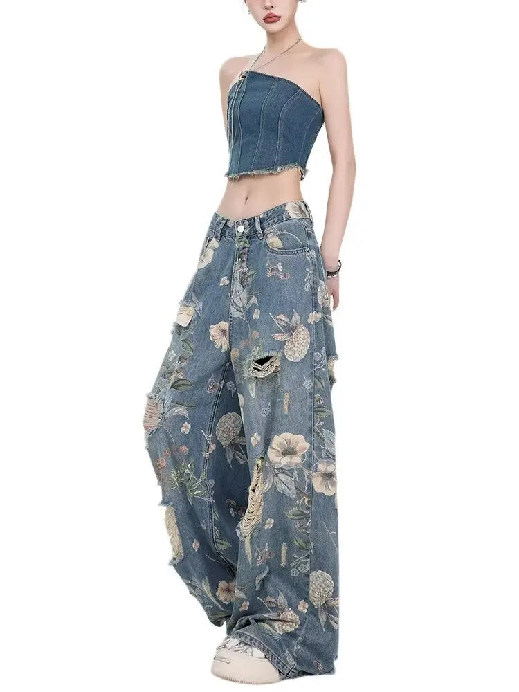 Women's Wide Jeans Ladies Vintage Casual American Baggy Jeans Y2k Woman Clothing Women's Denim Pants Shoujo Girl Style Jean Pant