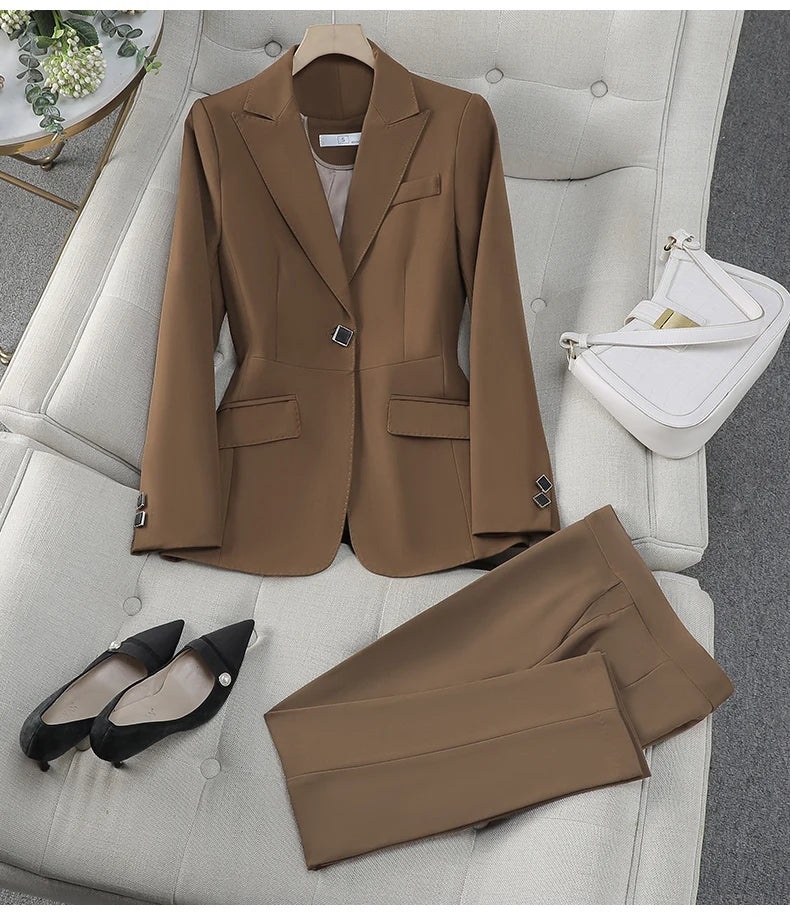 Autumn Winter Women Pant Suit Office Ladies Female Business Work Wear 2 Piece Set Formal Blazer Jacket And Trouser