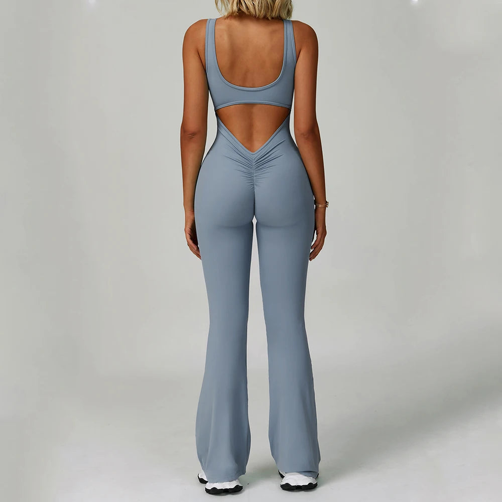 Sexy Back V Jumpsuit Yoga One-piece Suit Women Gym Set Sleeveless Yoga Rompers Backless Sportswear Women's Workout Bodysuits