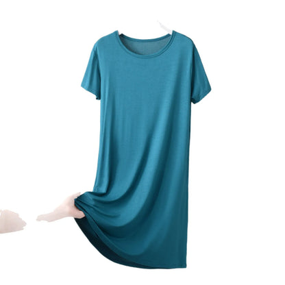 Plus size XL to 8XL Modal dress short sleeves summer women's cool dresses Solid color Bottomed sleepdress mid-length homewear