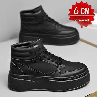New Autumn/Winter Men's Casual Sneakers 12cm Increased Height 10cm Thick Sole White Shoes High Top Rubber Base Male Footwear