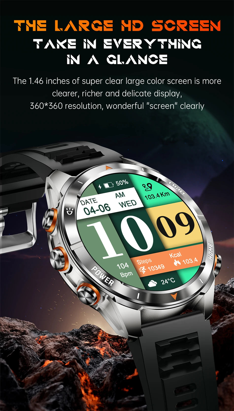 New Outdoor Sport Smart Watch Men 1.46" AMOLED Screen LED Flashlight 515mAh Battery 10ATM Waterproof Bluetooth Call Smartwatch