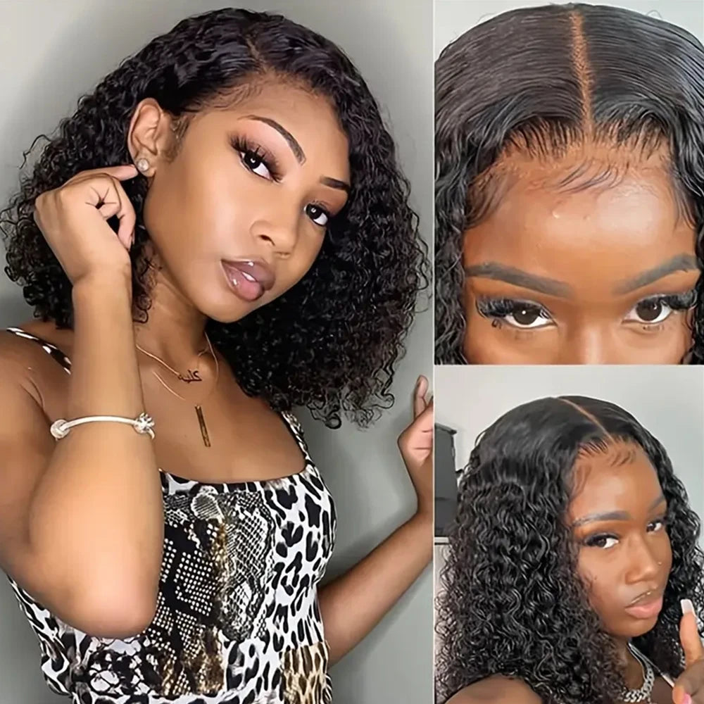 Short Curly Bob Wigs Human Hair 180% Glueless Brazilian Closure Frontal Wigs Without Glue Pre Cut Lace Wigs For Women On Sale