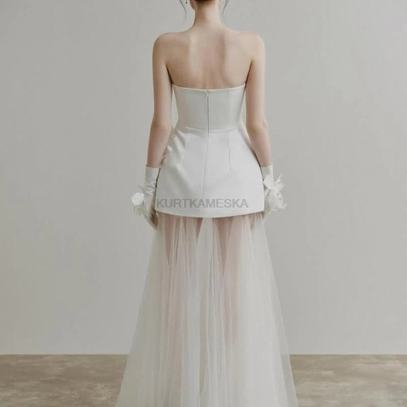 Wedding Dresses Sweet Flower Strapless For Women 2025 Satin White Evening Dress Elegant Floor-length Simple Wedding Shooting