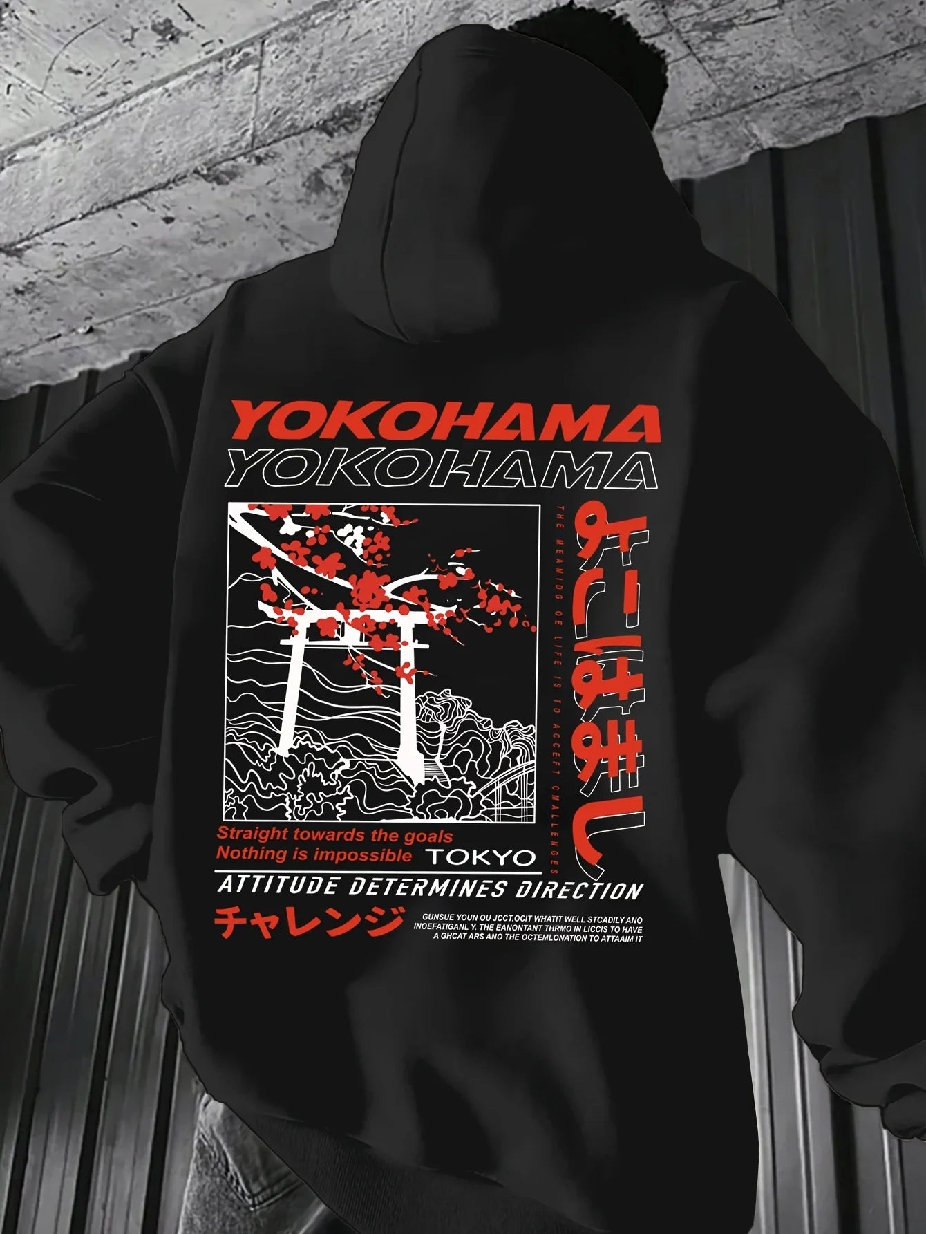 Men's autumn and winter casual fashion loose Tokyo pattern printed long sleeved hooded sweatshirt warm pullover