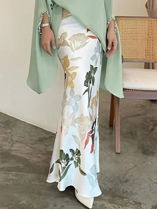 Beautyblue Elegant Floral Printed Skirt Women's Fishtail Skirts 2026 New High Waisted Skinny Vintage England Style Pencil Skirt