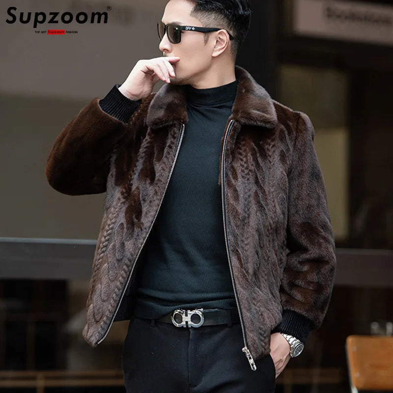 Supzoom New Arrival Top Fashion Ornamentation Winter Warm Flowing Gold Mink Imitation Fur Zipper Men's Stand-Up Collar Jacket