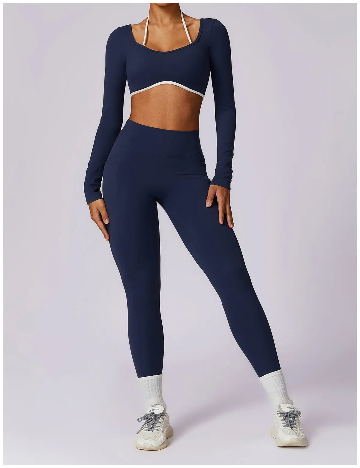 Sexy Yoga Women's 2 Pieces Gym Sports Suit Workout Clothing Long Sleeve Gym Crop Top High Waist Leggings Fitness Bra Sportswear