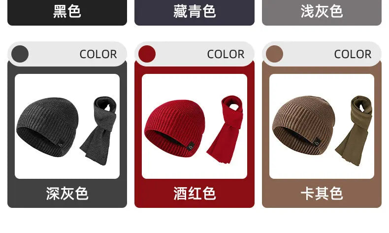 Winter Men's  Women's Warm Set Outdoor Plush Thick Windproof Ear Protection Knit Hat Scarf Two Piece Set Mens Hats 4m839