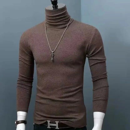Slim Fit High Collar Long Sleeve Men's Base Shirt Inner Wear Simple Pure Color Large Size Warm Autumn Winter T-shirt Trendy Bran