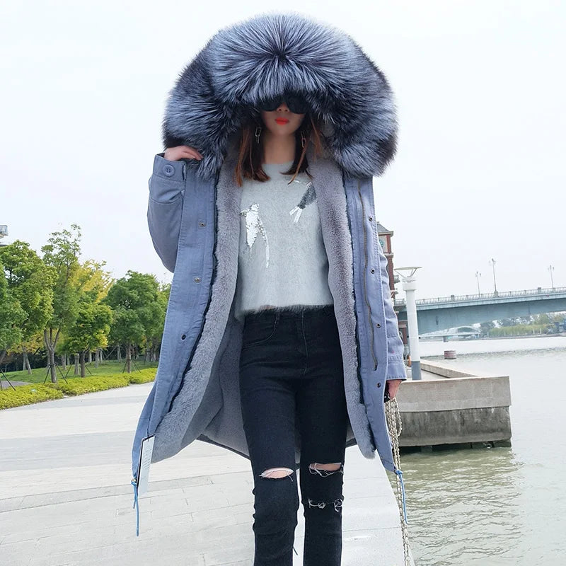 MAOMAOKONG 2025 & 2026 Real Fur Coat New Fashion Fox Fur Collar Winter Women's clothing Removable Lining Thickened Jacket Short Parka