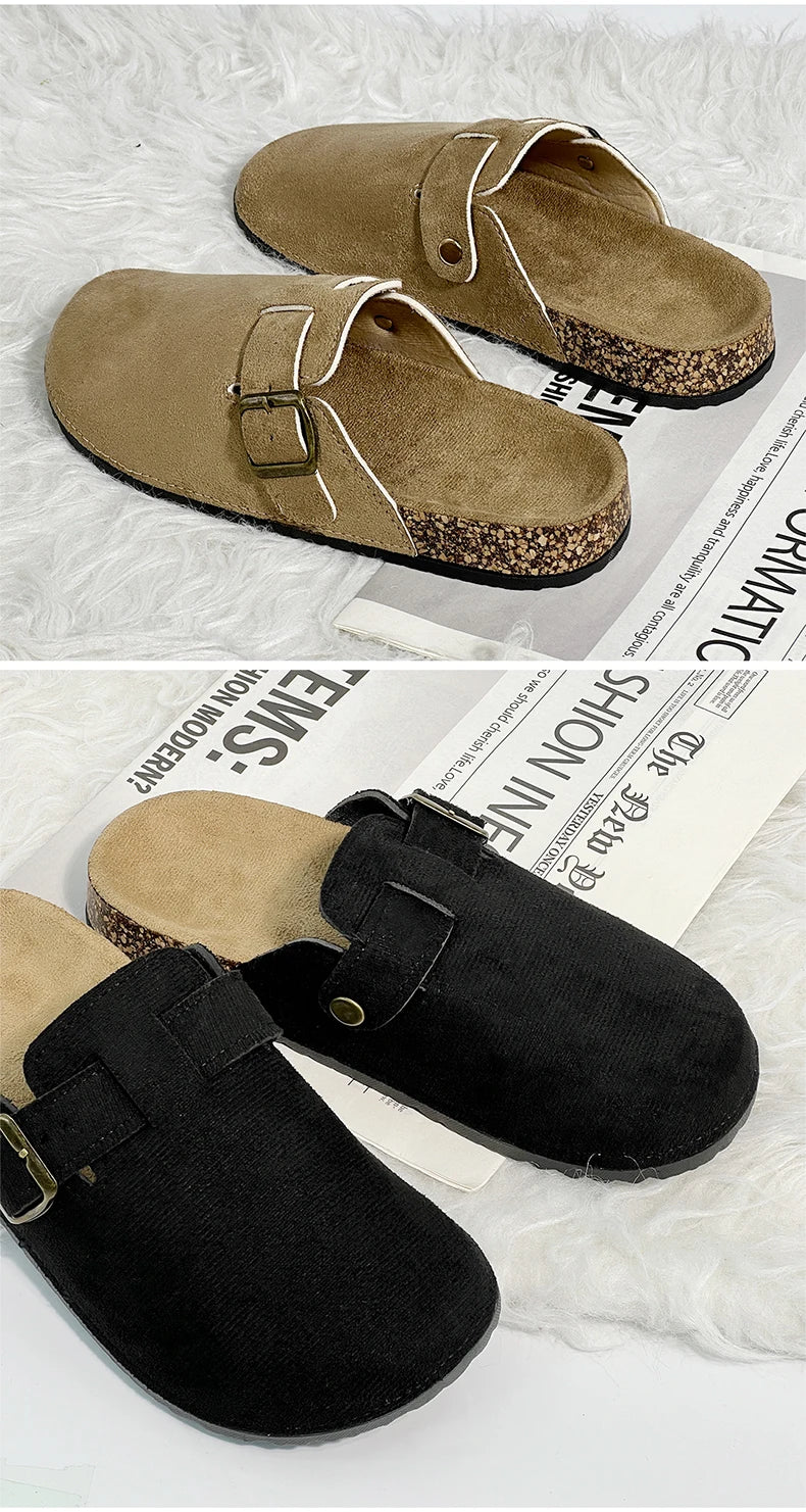 Women's Casual Closed Toe Flip-flops Summer Outdoor Slippers Couple's Flannel Sandals Comfortable Non-slip Wear-resistant Slides