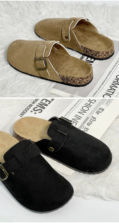 Women's Casual Closed Toe Flip-flops Summer Outdoor Slippers Couple's Flannel Sandals Comfortable Non-slip Wear-resistant Slides