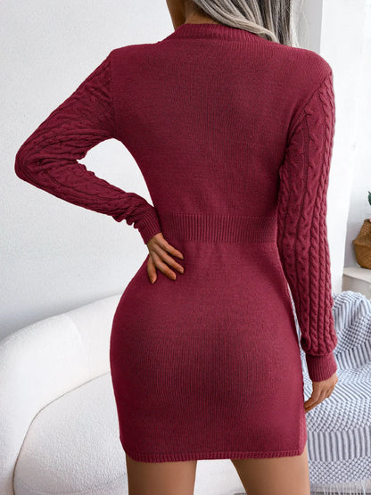VigoCasey 2025 Blue Casual Short Knit Dress Autumn Winter Women Long Sleeve Dress Sexy Lady Solid Hollow Bodycon Knitted Dresses