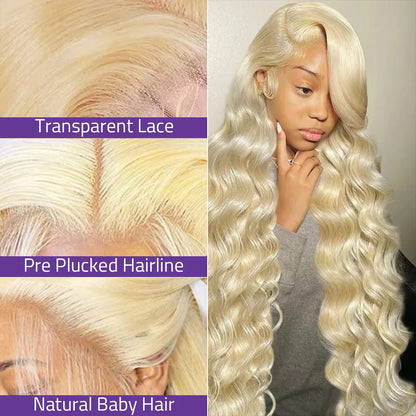 34 36 Inches 613 Body Wave Blonde 13x6 Hd Transparent Lace Frontal 100% Human Hair Wig Brazilian Color For Women 180% Density
