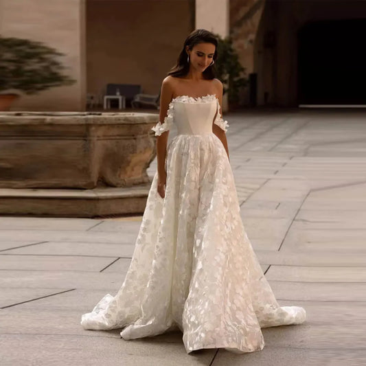 Gorgeous Tulle Women Wedding Dresses Elegant A-Line Lace Flower Print Bridal Gowns Formal Occasion Vestidos De Novia Customized