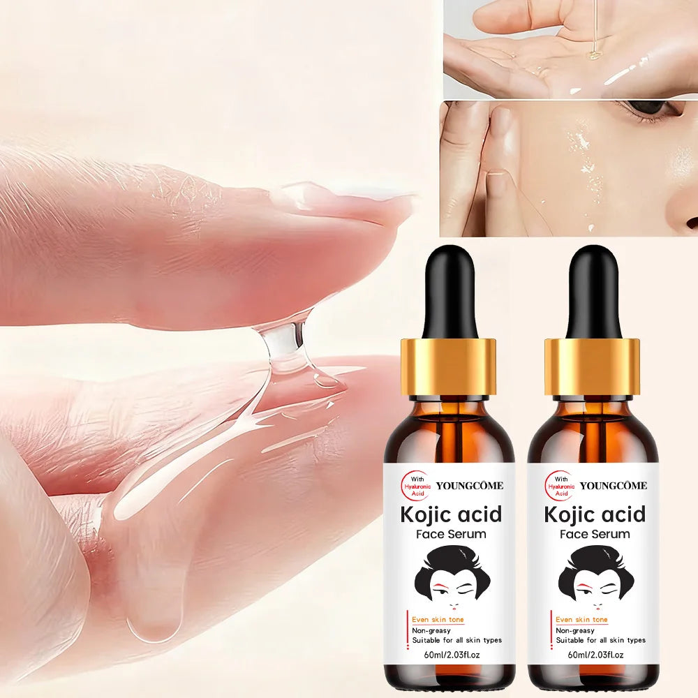 2PCS YOUNGCOME Kojic Acid Face Serum - Brightening Anti-Aging Treatment, Evens Skin ToneFades Dark Spots, Skin Essence Shrink.