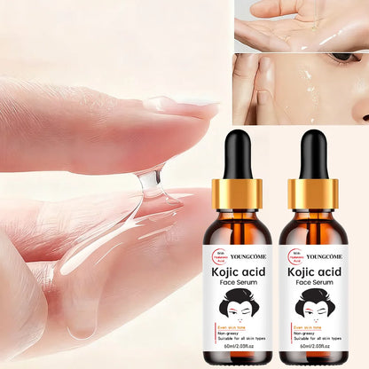 2PCS YOUNGCOME Kojic Acid Face Serum - Brightening Anti-Aging Treatment, Evens Skin ToneFades Dark Spots, Skin Essence Shrink.