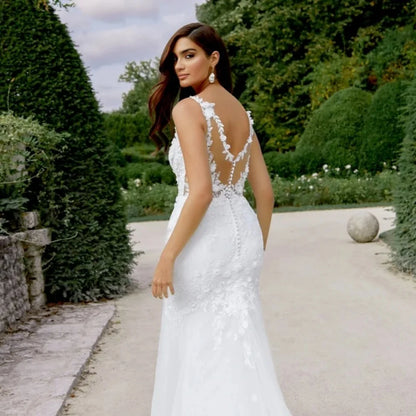 Wedding Dress Customized Bride Dresses Sequined Lace Appliques Luxury V Neck Mermaid New Bridal Gowns Elegant Vestidos De Novia